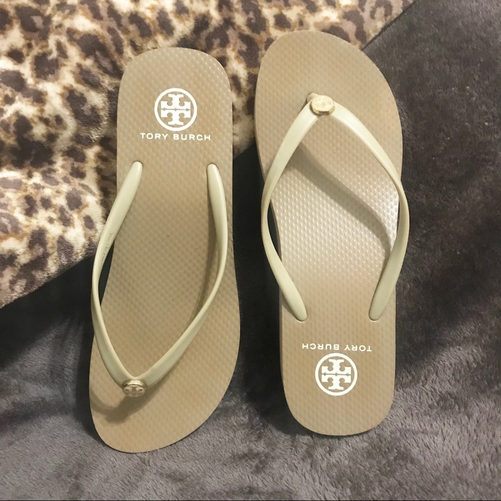 Tory Burch Wedge Flip Flops Tan Size 9